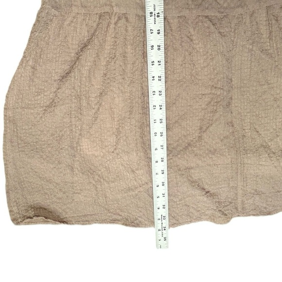 H&M Beige Shift Dress Balloon Sleeve Lined Crepe Chiffon V-neck Short sz M - Picture 5 of 9